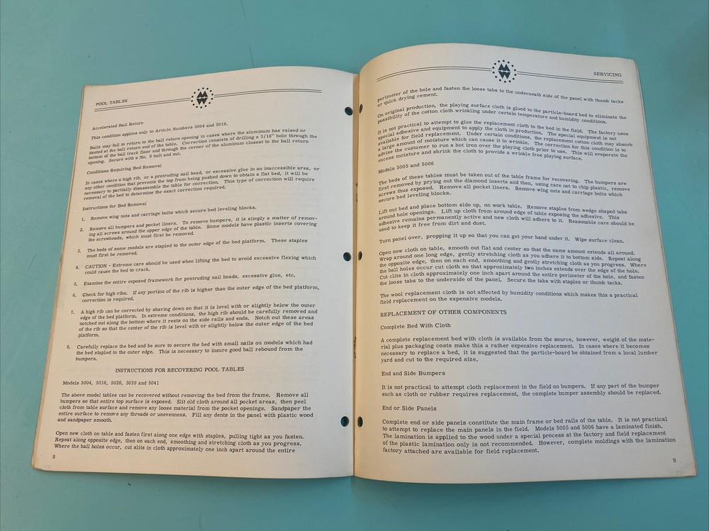 1961 Montgomery Ward Pool Table Manual CRS-6069