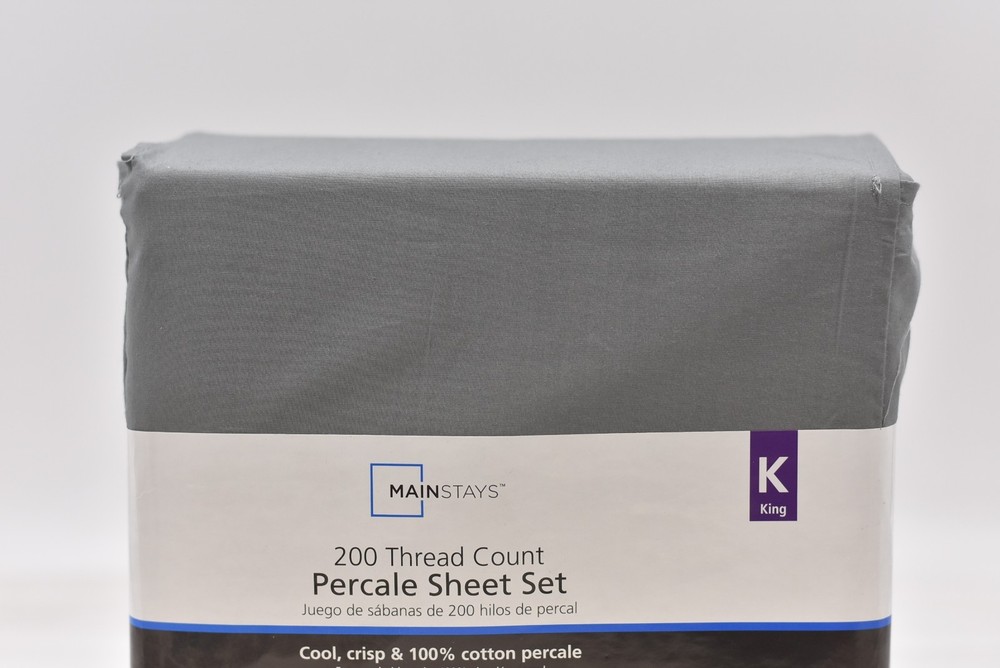 Mainstays 200 Thread Count 4 Piece Percale Sheet Set in Dark Grey, King