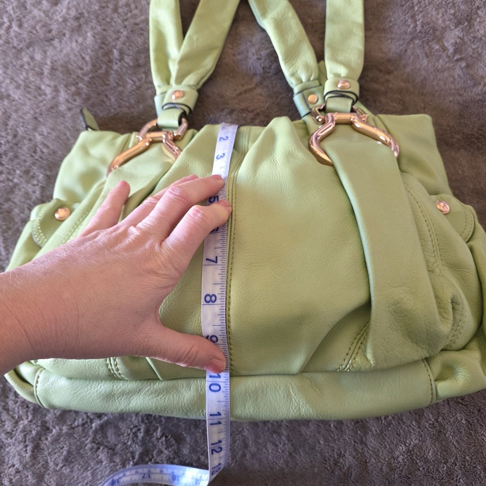 B Makowsky Soft Leather Shoulder Bag Green Chunky Gold Hardware NWT