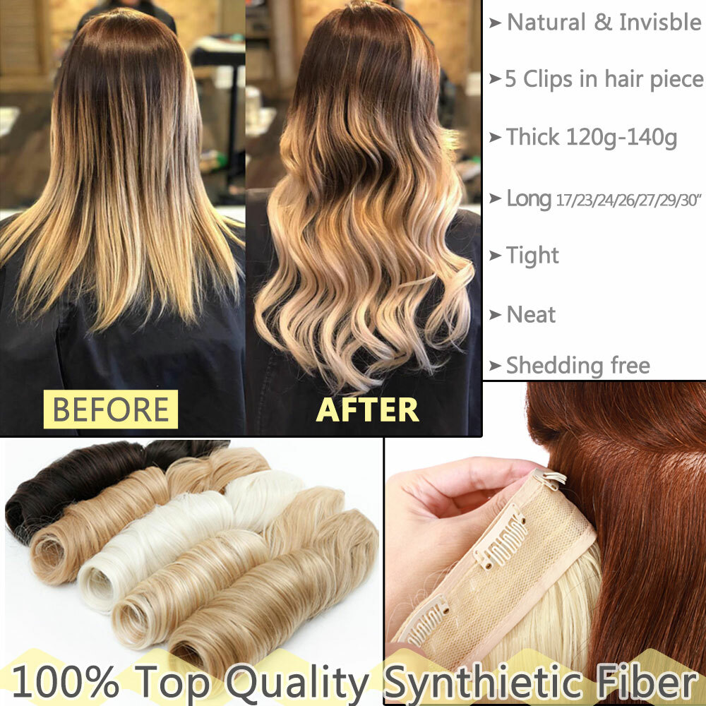 One Piece THICK 100% Real Natural Clip in Hair Extensions Full Head as human USA