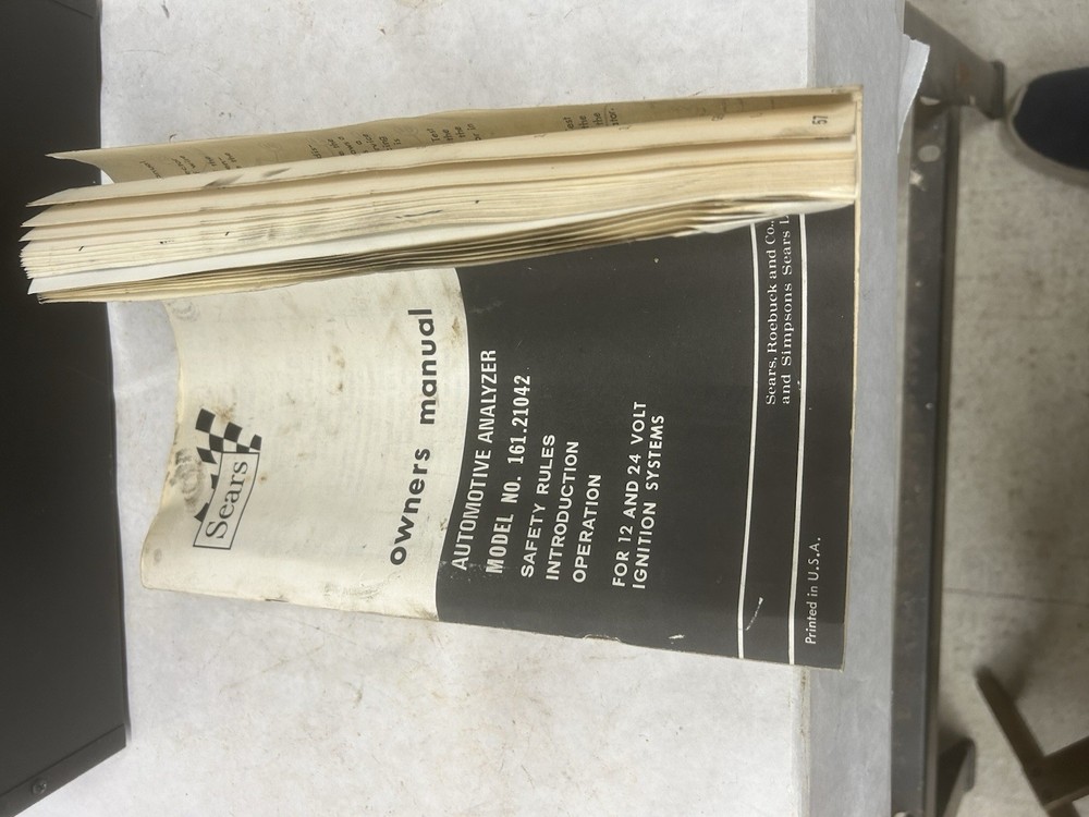 Vintage Sears Engine Analyzer (161.21042) With Cables & Manual