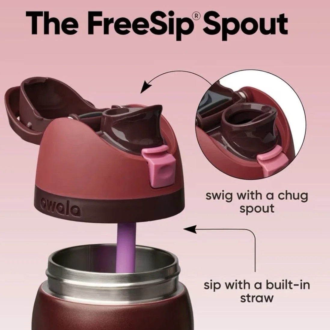 Owala Freesip 32oz Insulated Stainless Steel Water Bottle - Black Cherry