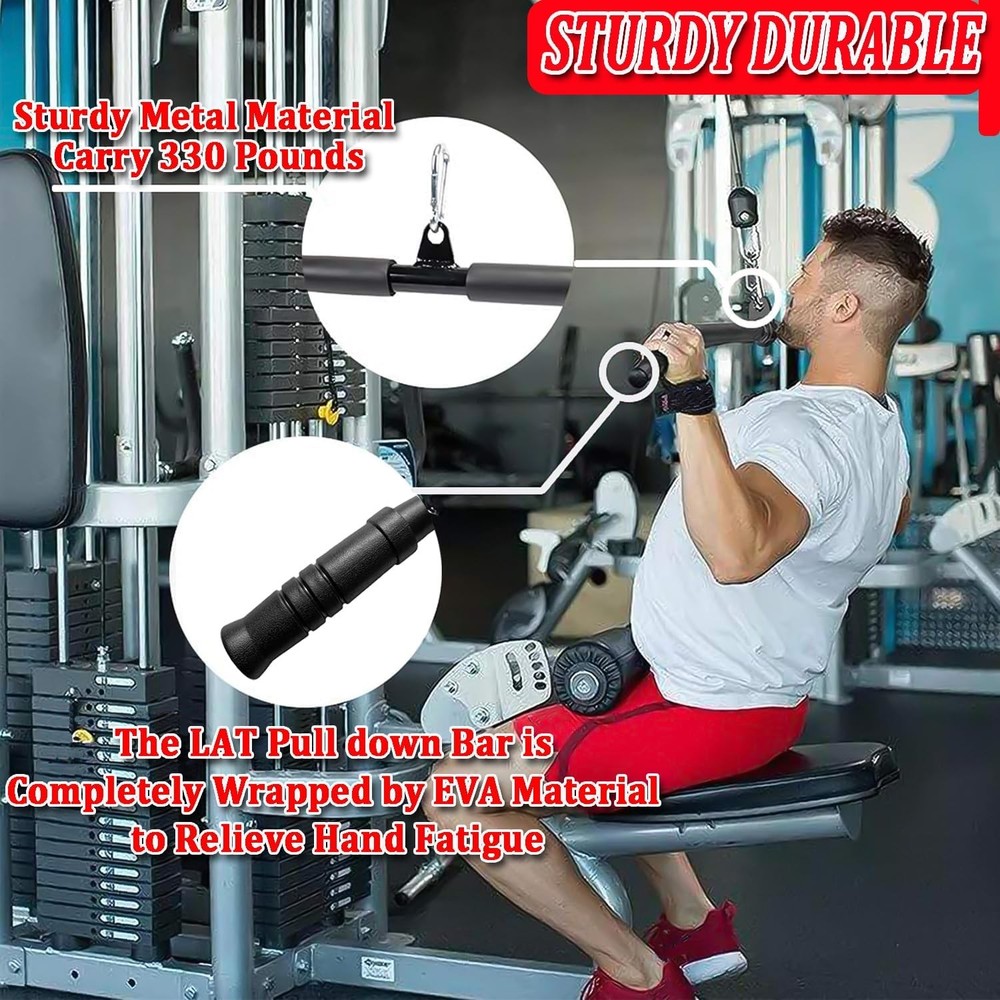 LAT Pull Down Bar Cable Machine Attachment Bar Accessories with Rubber Home Gym