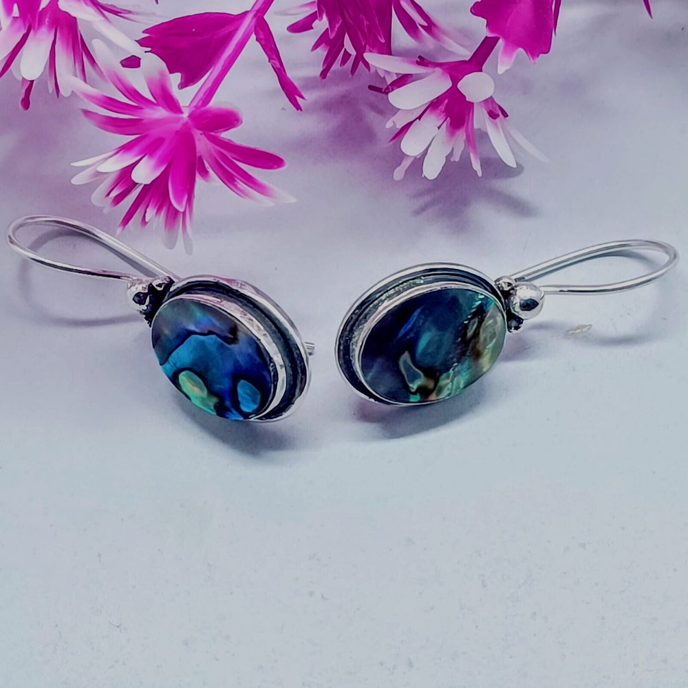Abalone shell Gemstone Dangle Drop Earring 925 Sterling Silver Handmade Earring.