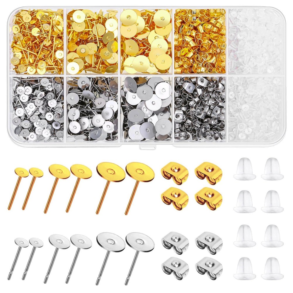 Hypoallergenic Earring Posts and Backs, Caffox 2000pcs Stud Earrings Making Kit