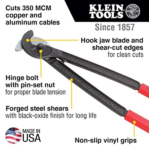 Klein Tools 63035 Cable Cutter, Utility Cable Cutter Cuts MCM Copper and Cable
