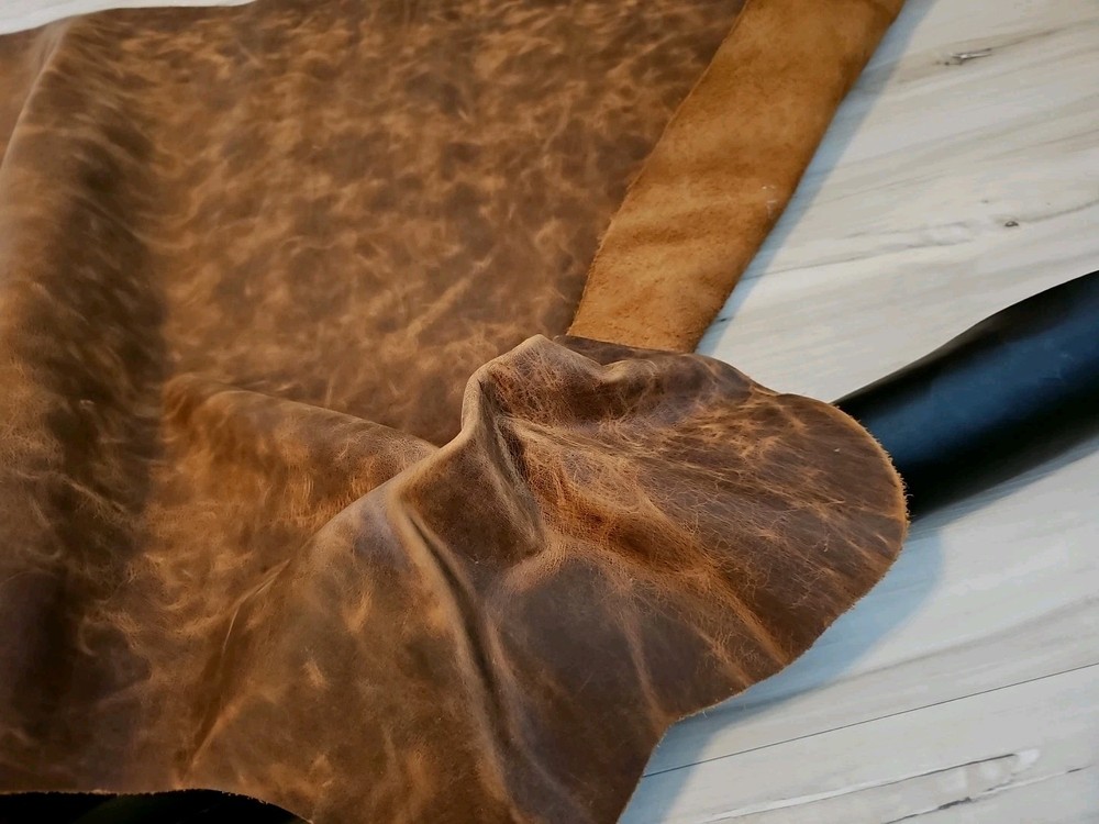 4-5oz COGNAC BROWN PULL-UP DISTRESSED LEATHER HIDE SQUARE PANEL,SHEET,12x12 10+s