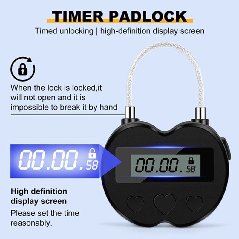 1x Black Time Lock LCD Display Time Lock Multifunction Travel Electronic Timer