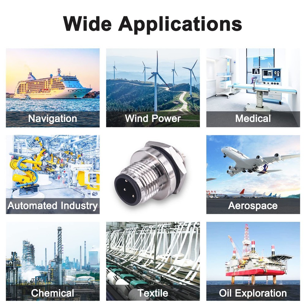 M12 Panel Type Male Socket Connector 8 Pin Aviation Panel Back Mount Wire Cable