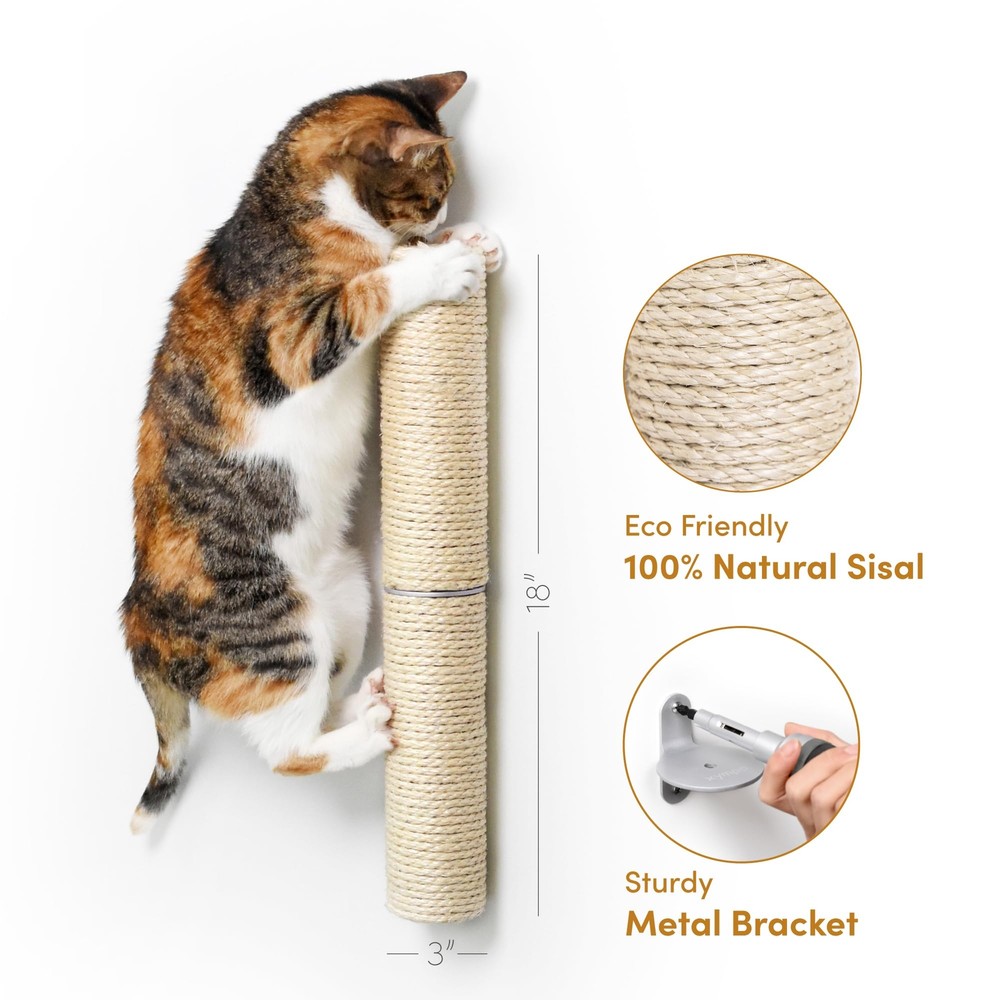 18" Compact Wall Mounted Cat Scratcher Sisal Scratching Post