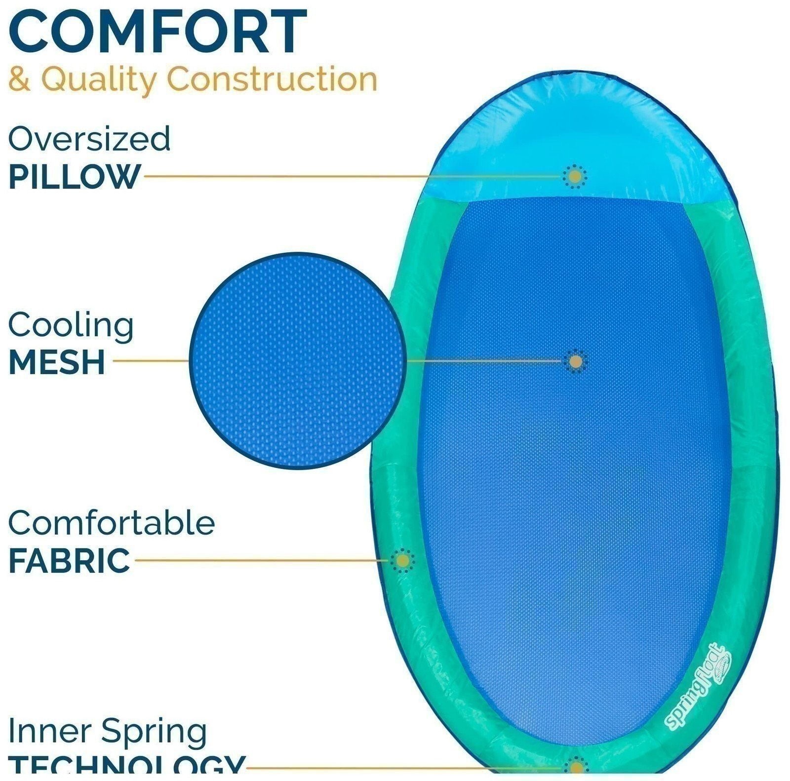 SwimWays Spring Float Original Pool Lounge Chair with Cooling Mesh and Headrest