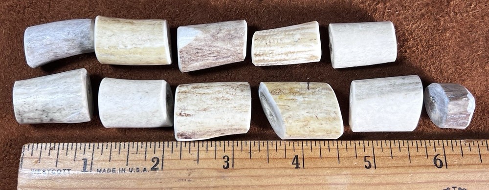 11 Assorted Whitetail Deer Antler Beads! 3/16” Hole.