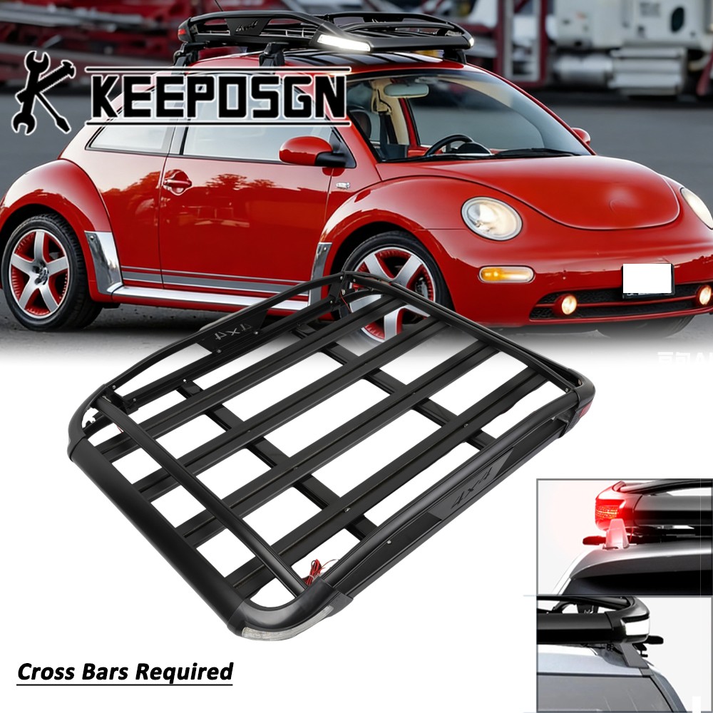 For VW Beetle Aluminum Top Roof Rack Cargo Carrier Basket Holder with LED Lights