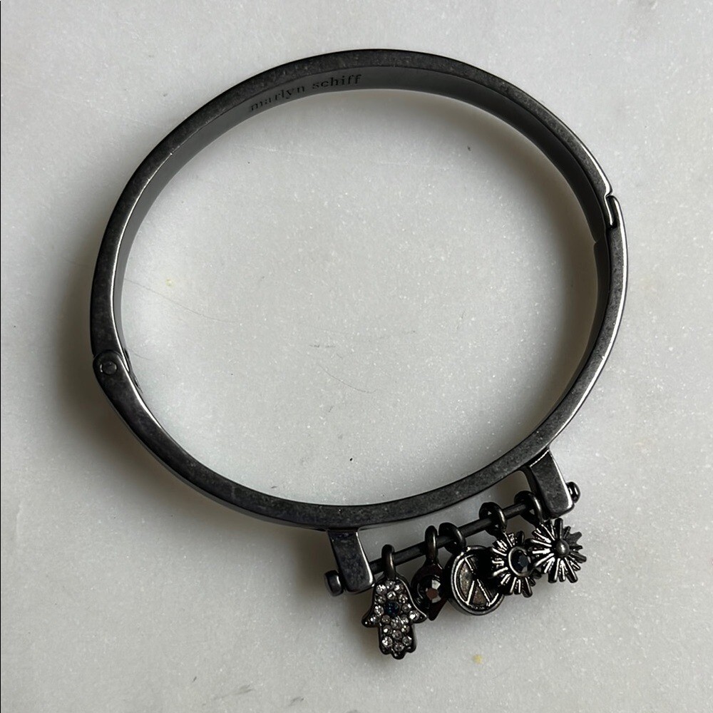 Marlyn Schiff Dark Silver Charm Bracelet Bangle NWT