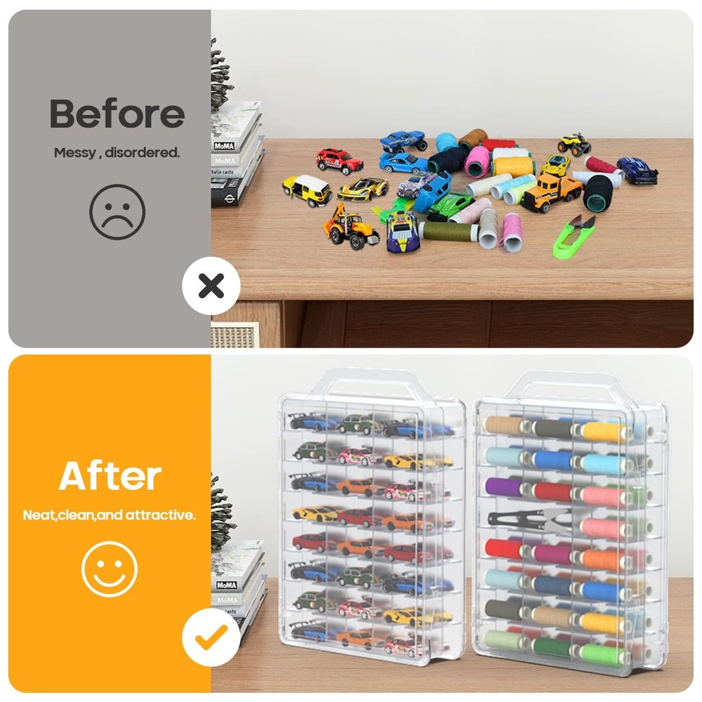 46 Grids Sewing Organizer, Double Sided Thread Box Storage, Portable Clear Pl...