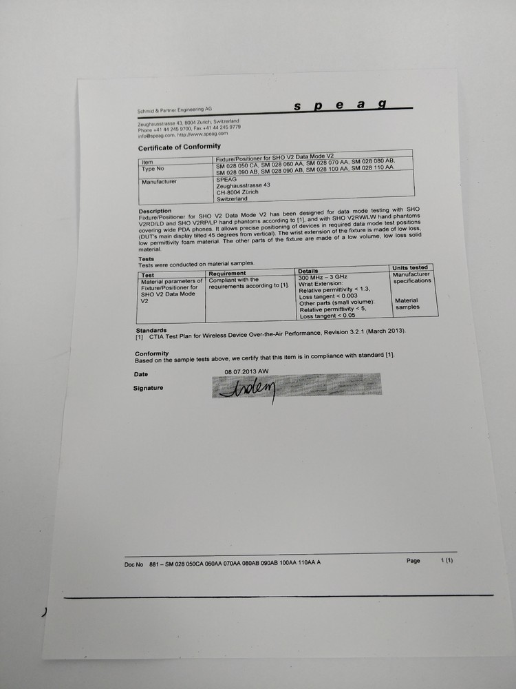 Schmid & Partner Engineering SHO V2 Fixture Data Mode V2
