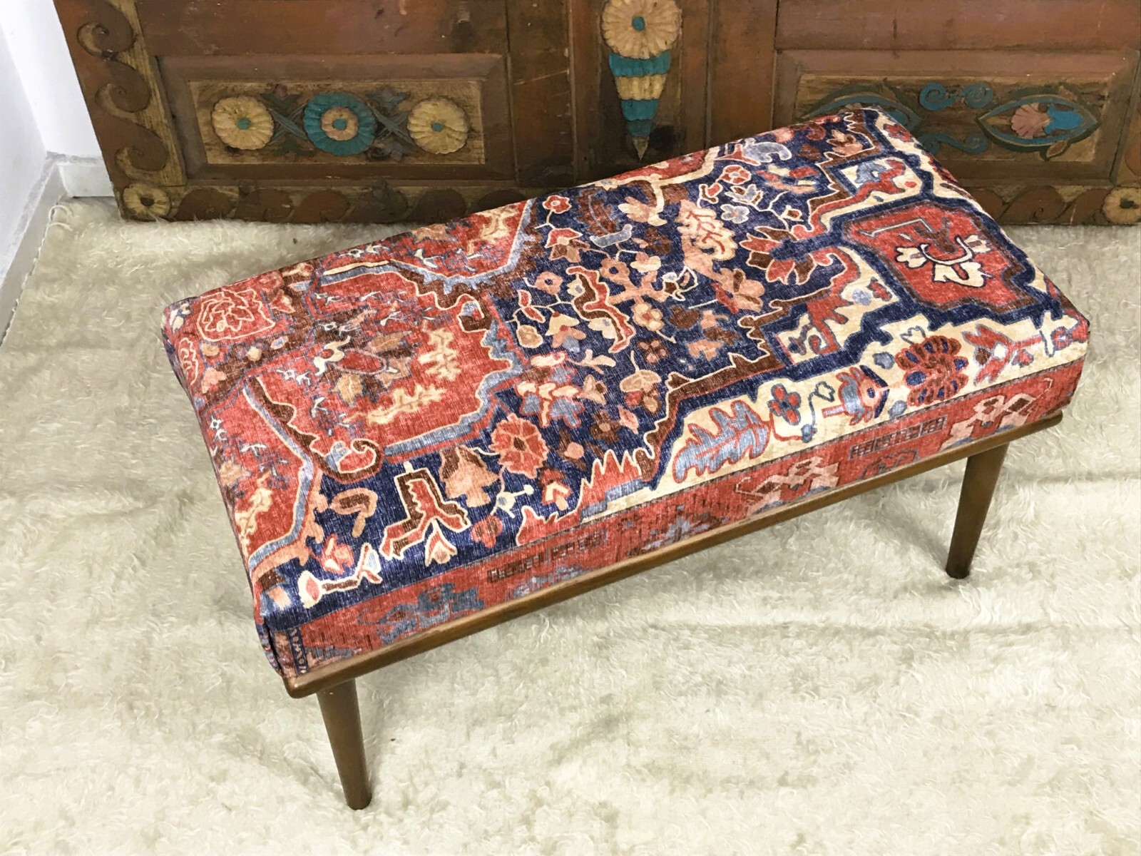 Handmade Kilim Upholstered Ottoman Footstool Piano Entryway Bedroom Bench