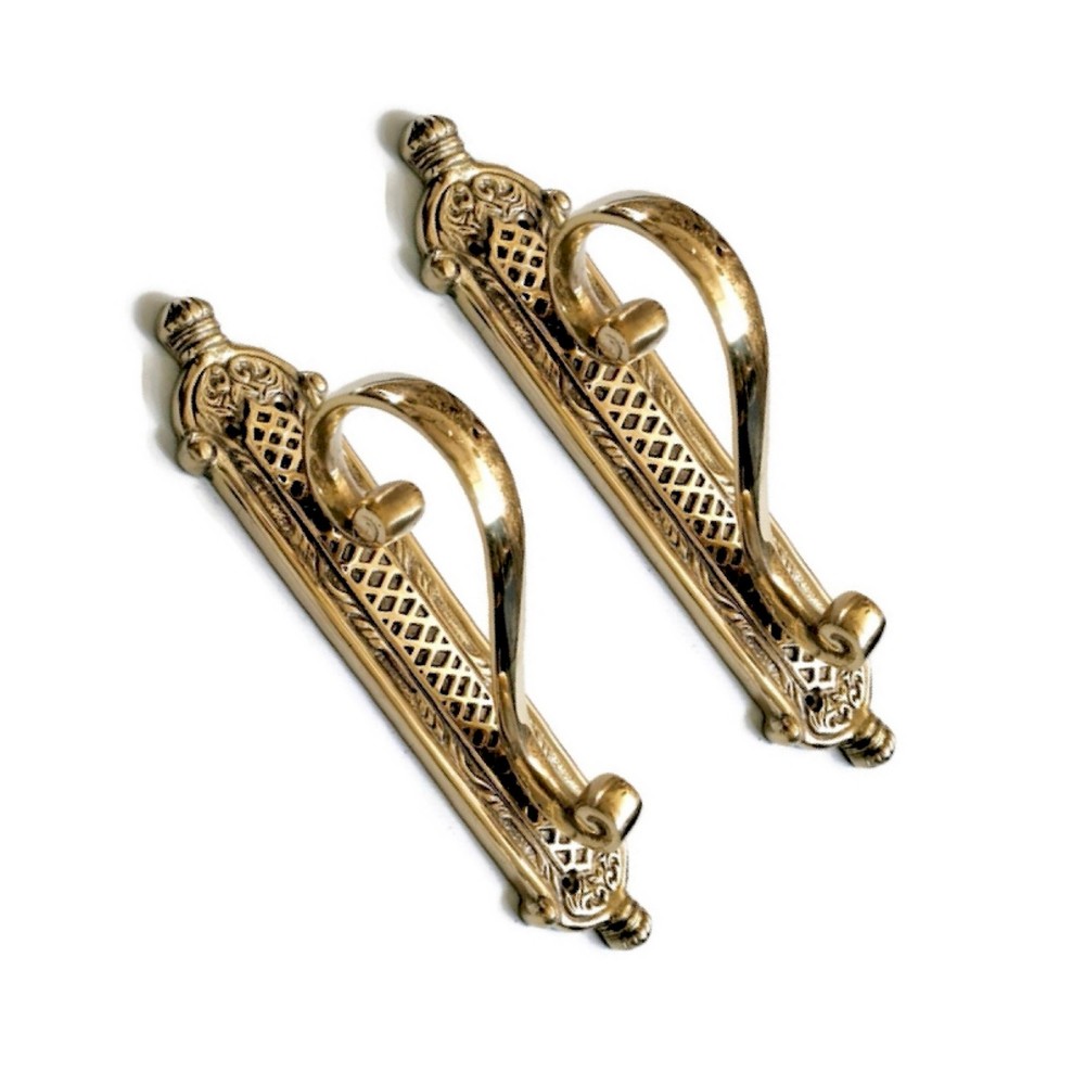 Pair of Cast Victorian Door Handle Pulls — Solid Brass, 11.5" Heavy GRABS (2)