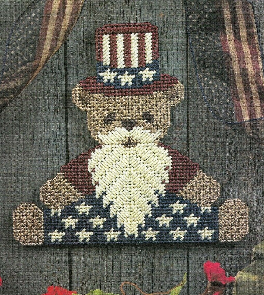 UNCLE SAM TEDDY BEAR PATRIOTIC PLASTIC CANVAS PATTERN INSTRUCTIONS