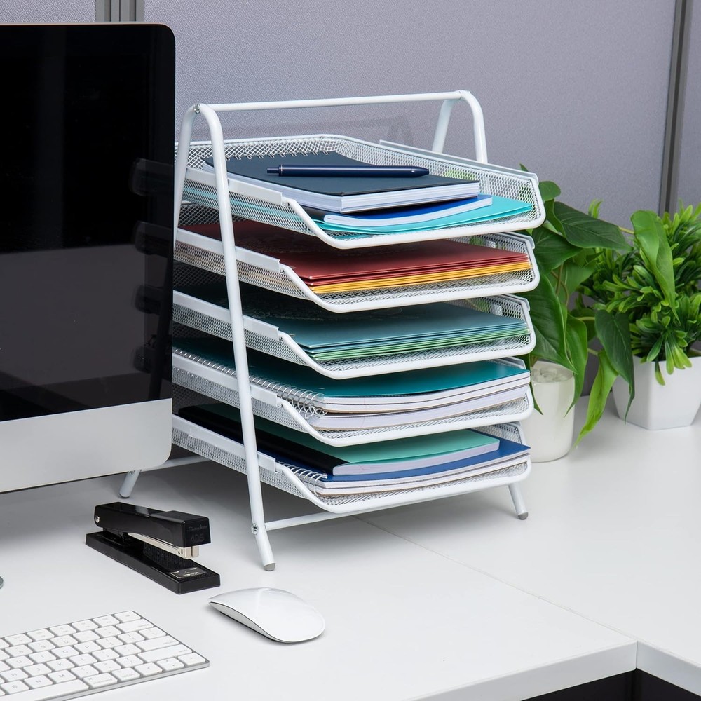 Stylish White 5-Tier Paper Tray - Efficient Desktop Organizer for Documents