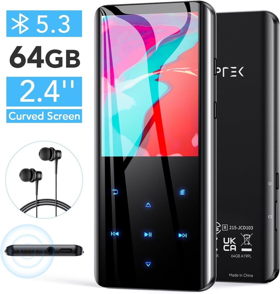 Expanded 128GB Bluetooth MP3 Player with Curved Screen—Lossless Audio Experience