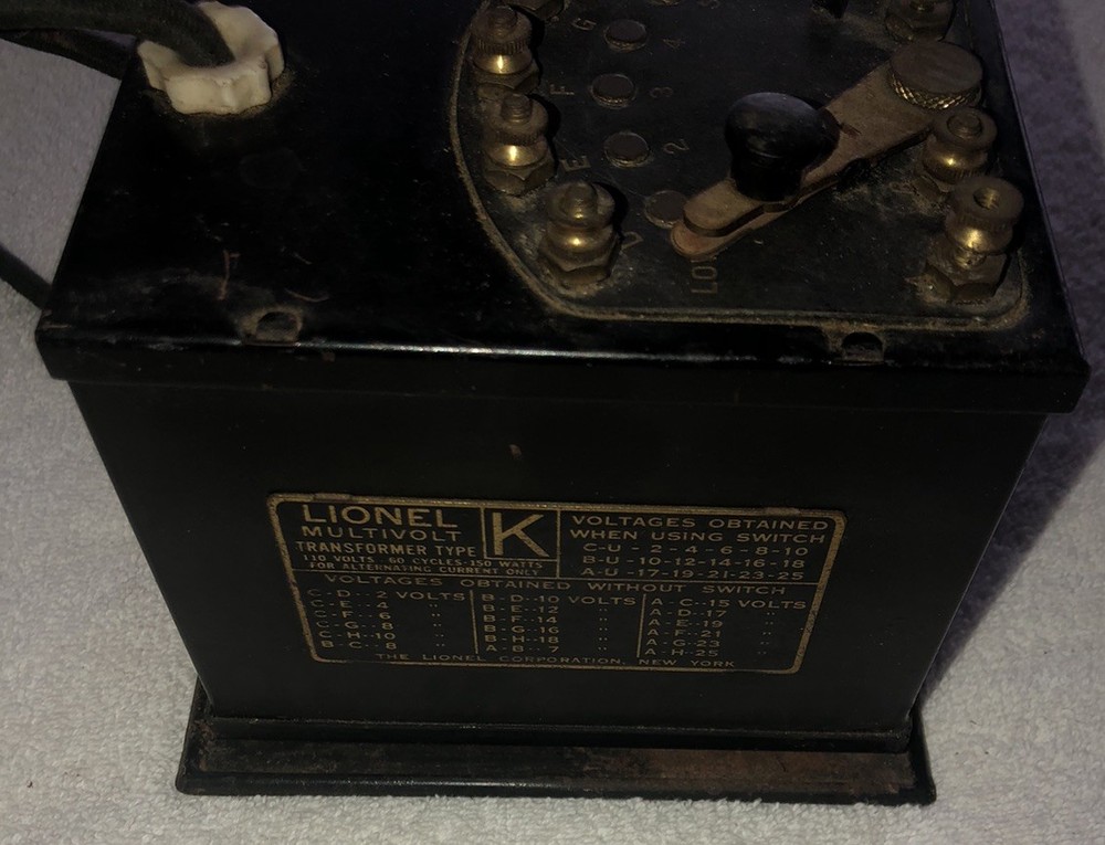 LIONEL PREWAR K TYPE 150 WATT MULTI VOLT TRANSFORMER, TESTED