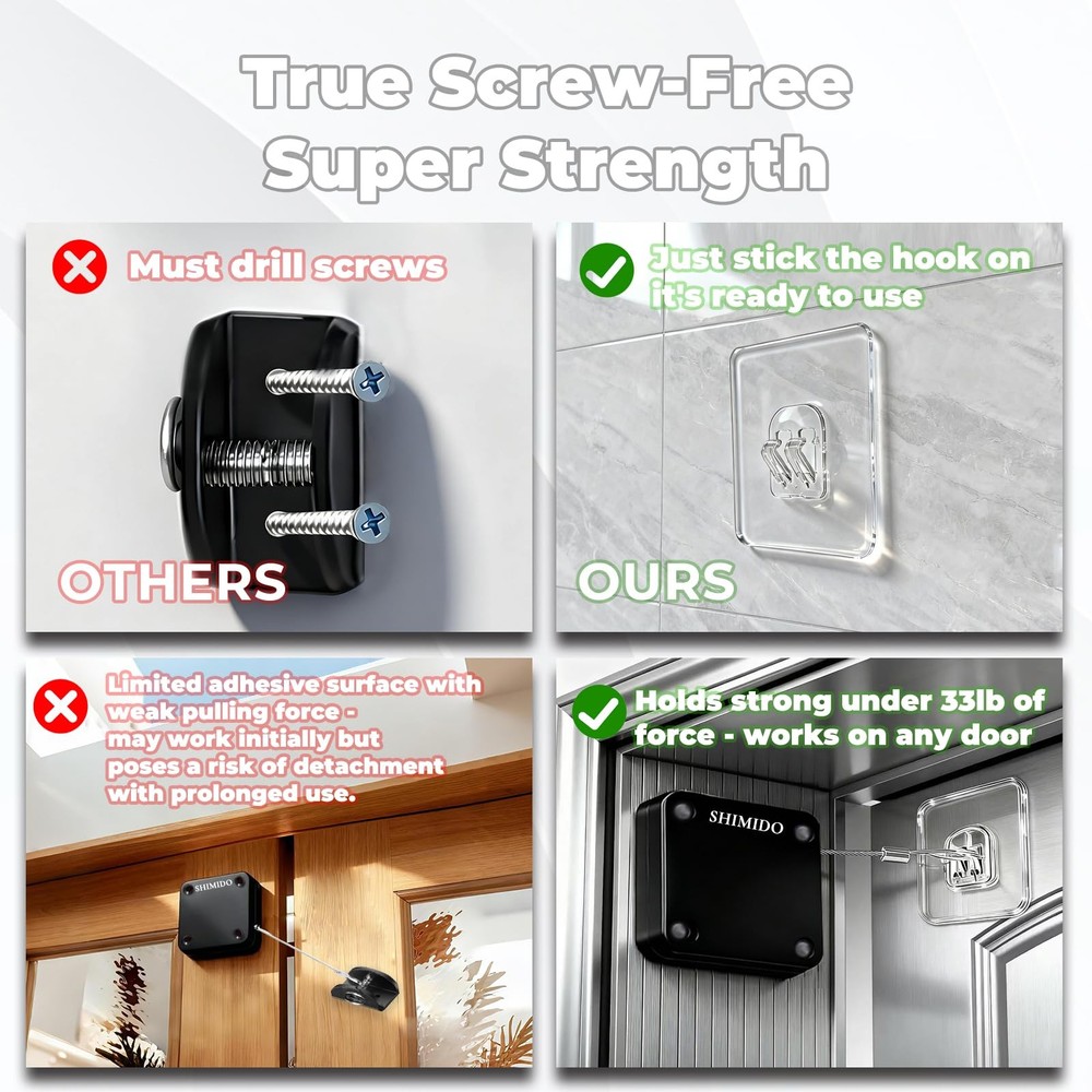 Upgraded Retractable Automatic Door Closer - Tool-Free Installation, Powerful...