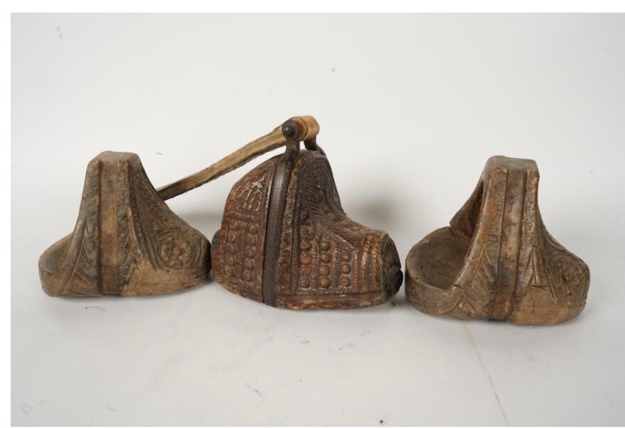Three Carved Wood Equestrian Stirrups