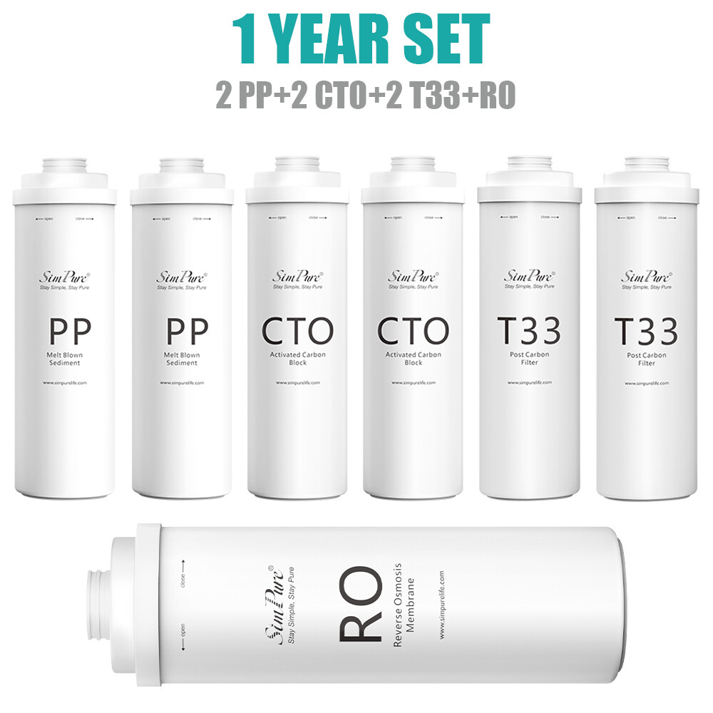 1 Year Set Water Filter Cartridge Replacement For SimPure T1-400 UV RO System
