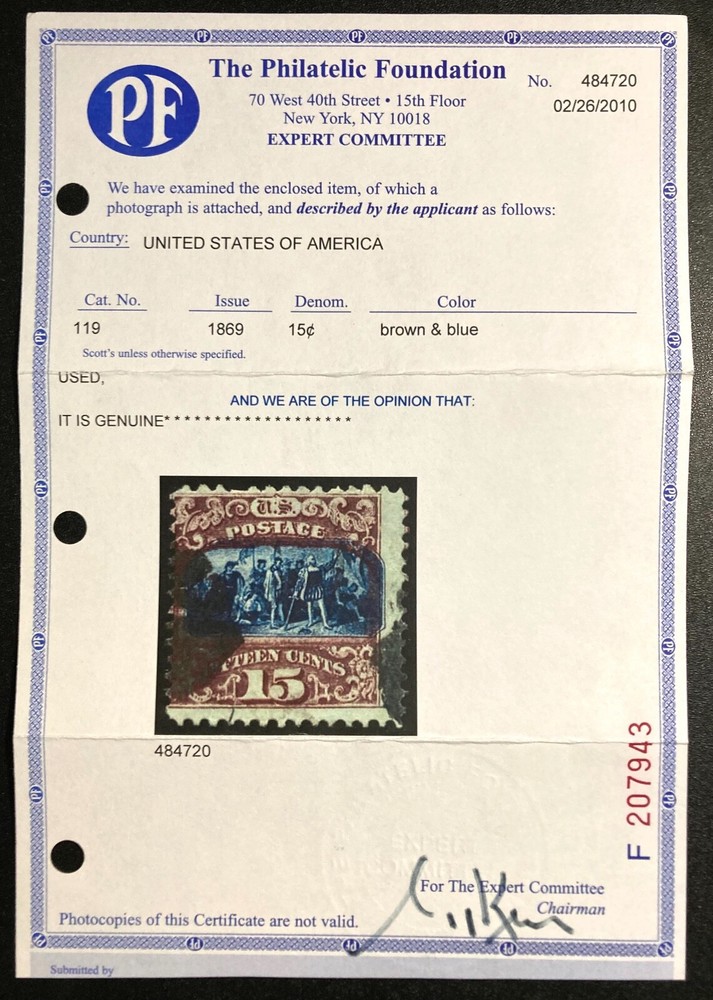 #119 Used. PF Certificate # 484720