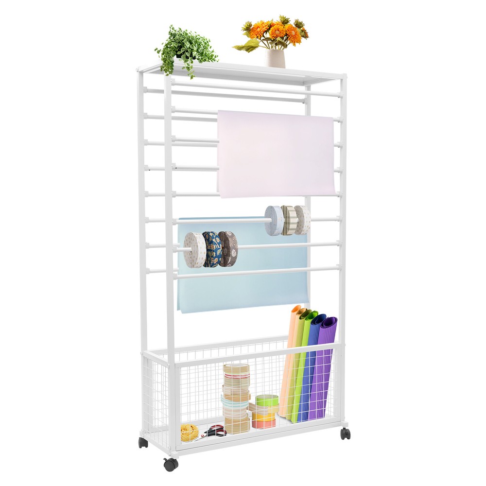 Floor Mount Mobile Ribbon Holder Organizer with Wheels and Ample Storage Space
