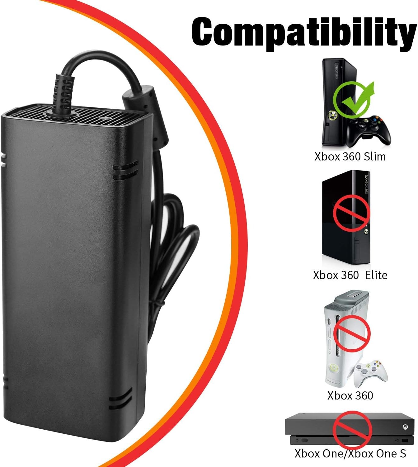 For Microsoft Xbox 360 Slim/S Power Supply Brick AC Adapter Charger w/Power Cord