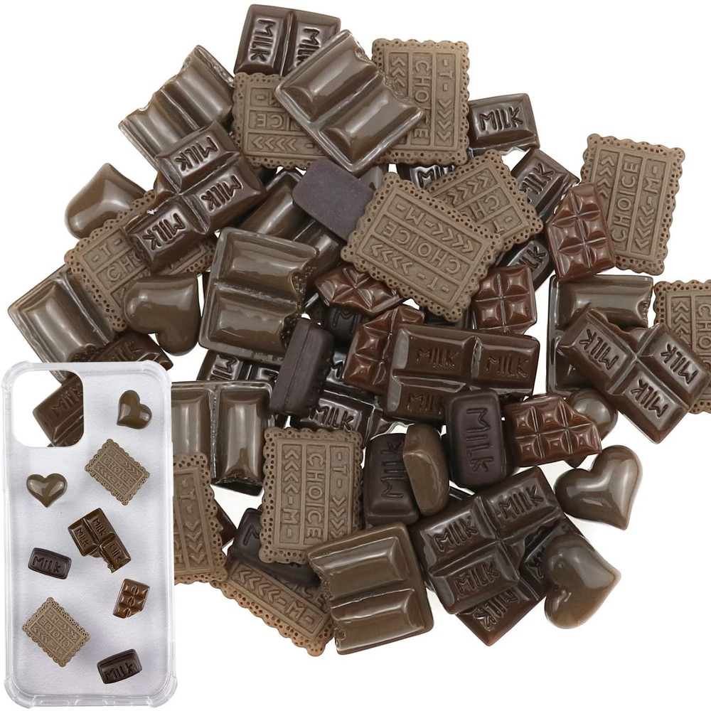 60 Pcs Simulation Chocolate Resin Flatback Flat Back Cabochon Craft Decoration C