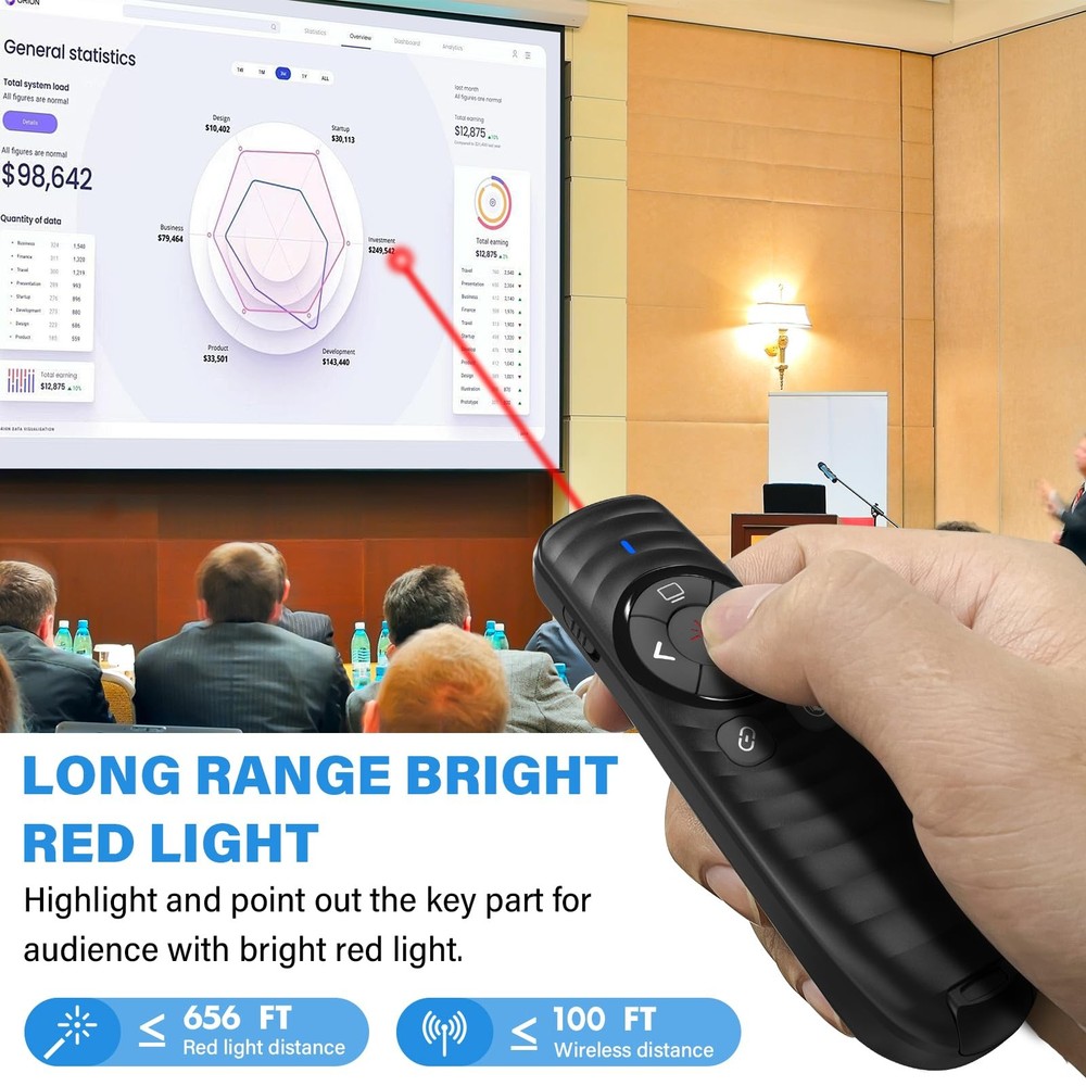 Presentation Clicker Wireless Presenter Remote Clicker for 2-in-1 USB Powerpo...