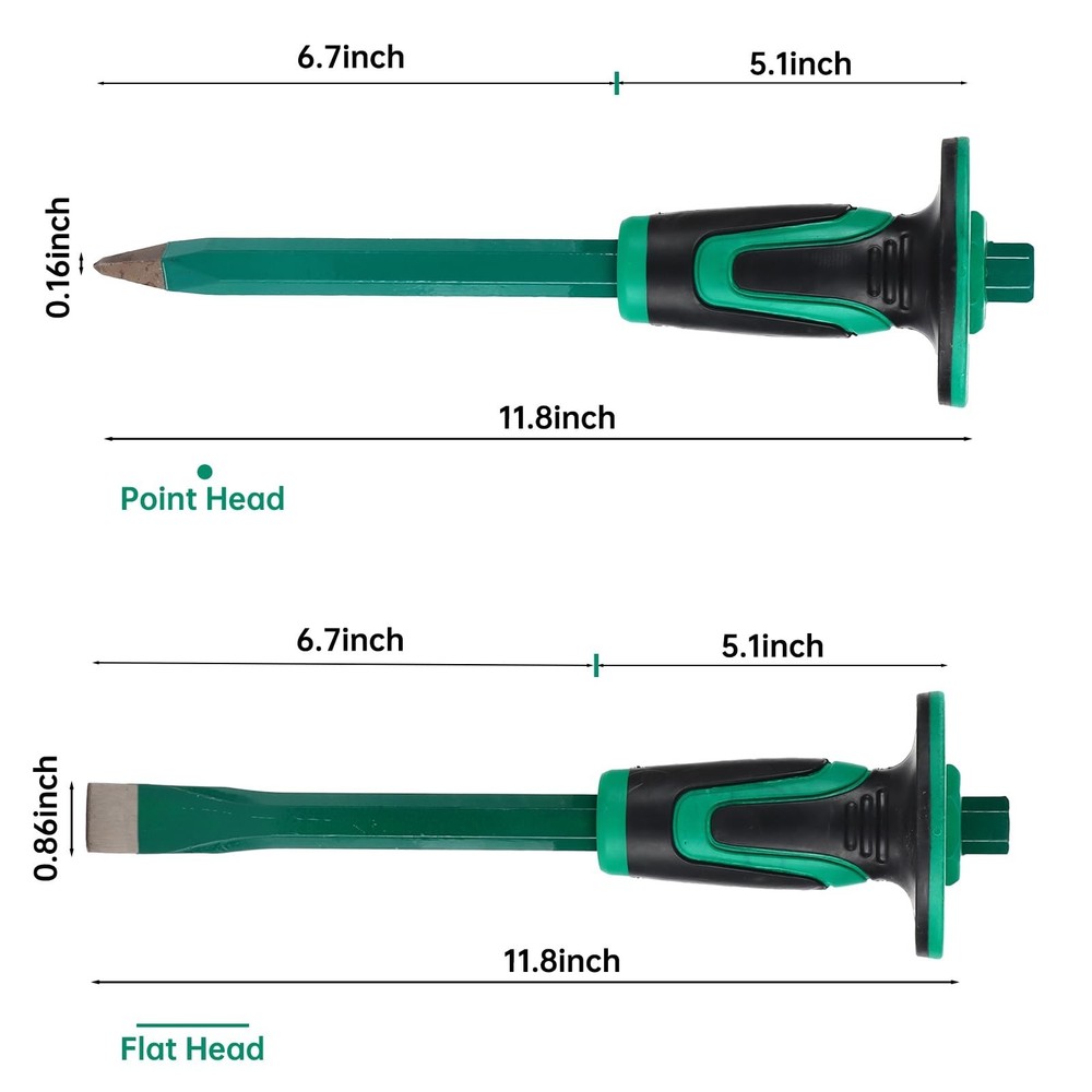 Heavy Duty Masonry Chisel Set,12 Inch Point and Flat Chisel with Hand Protect...