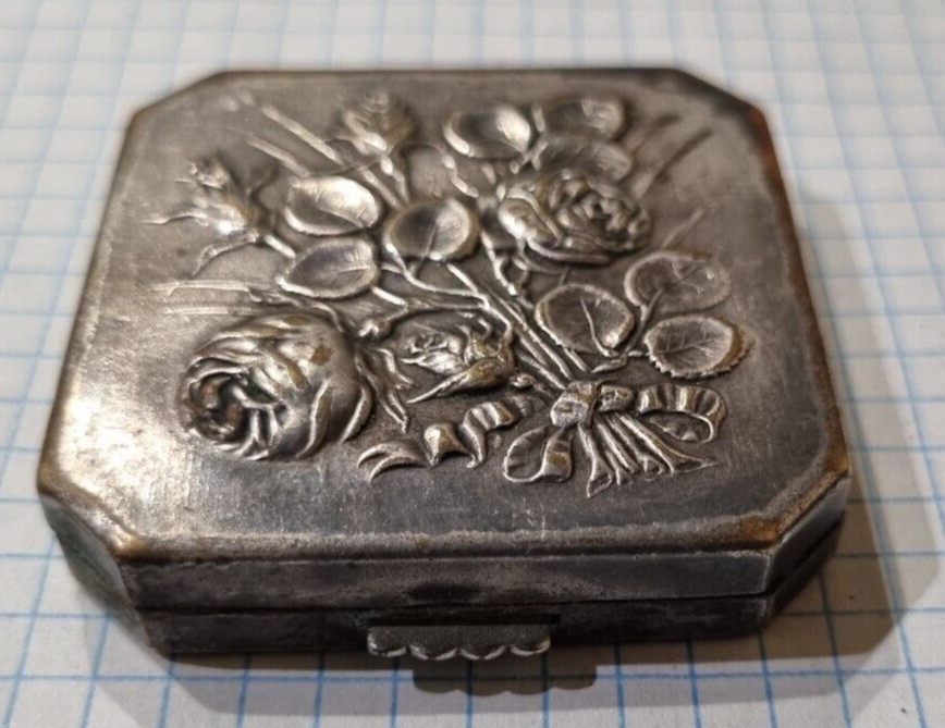 vintage powder box, silver plated