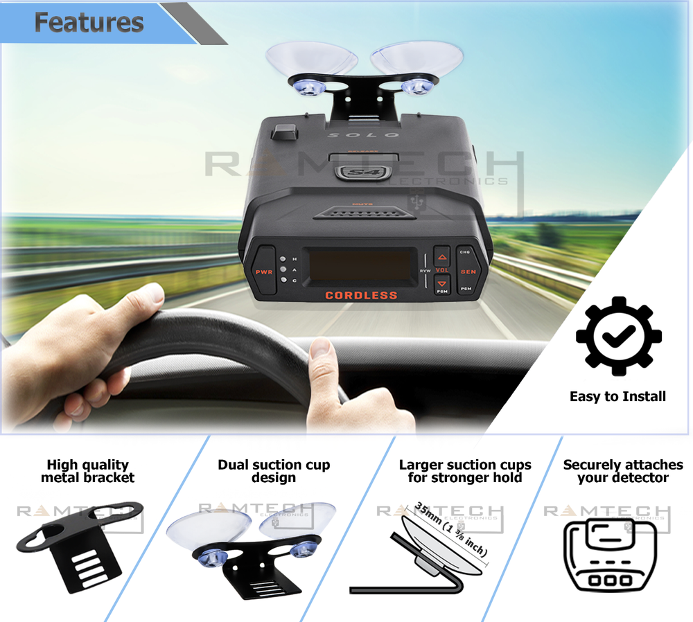 Car Windshield Suction Mount Beltronics STi Magnesium Construction Radar Detect.