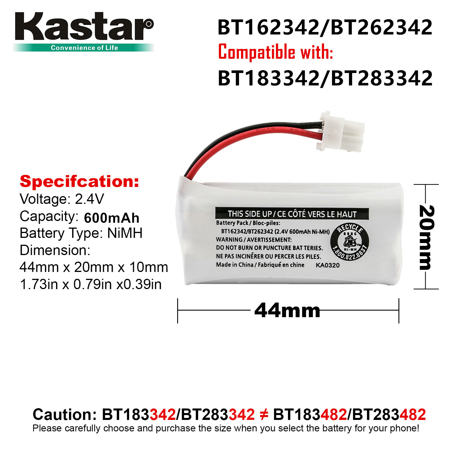 Kastar Ni-MH Battery for Vtech BT162342 BT-162342 BT1623421 BT-1623421 BT166342