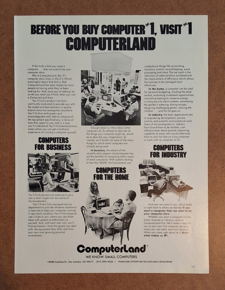 Old Vintage HighTech Home PC - Computerland - 1979 Art AD