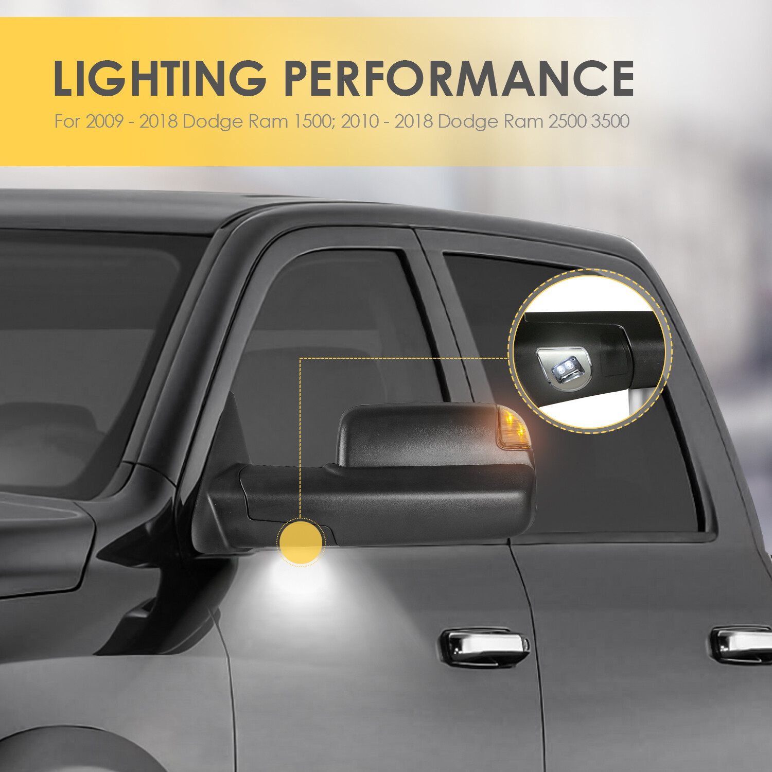 Set(2) Power Heated Tow Mirrors For 2009-2018 Dodge Ram 1500 2010-2018 2500 3500