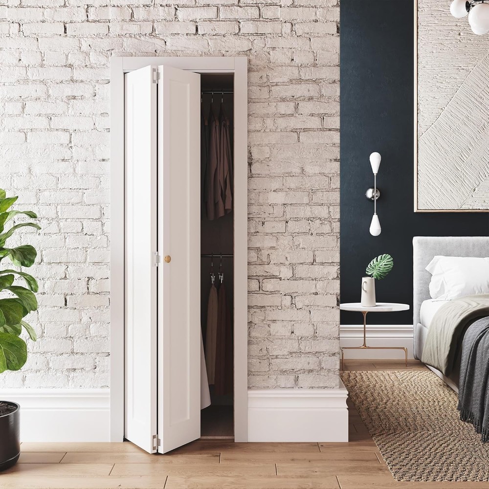 SMARTSTANDARD 24" x 80" Bifold Closet Doors, 1-Panel Paintable White