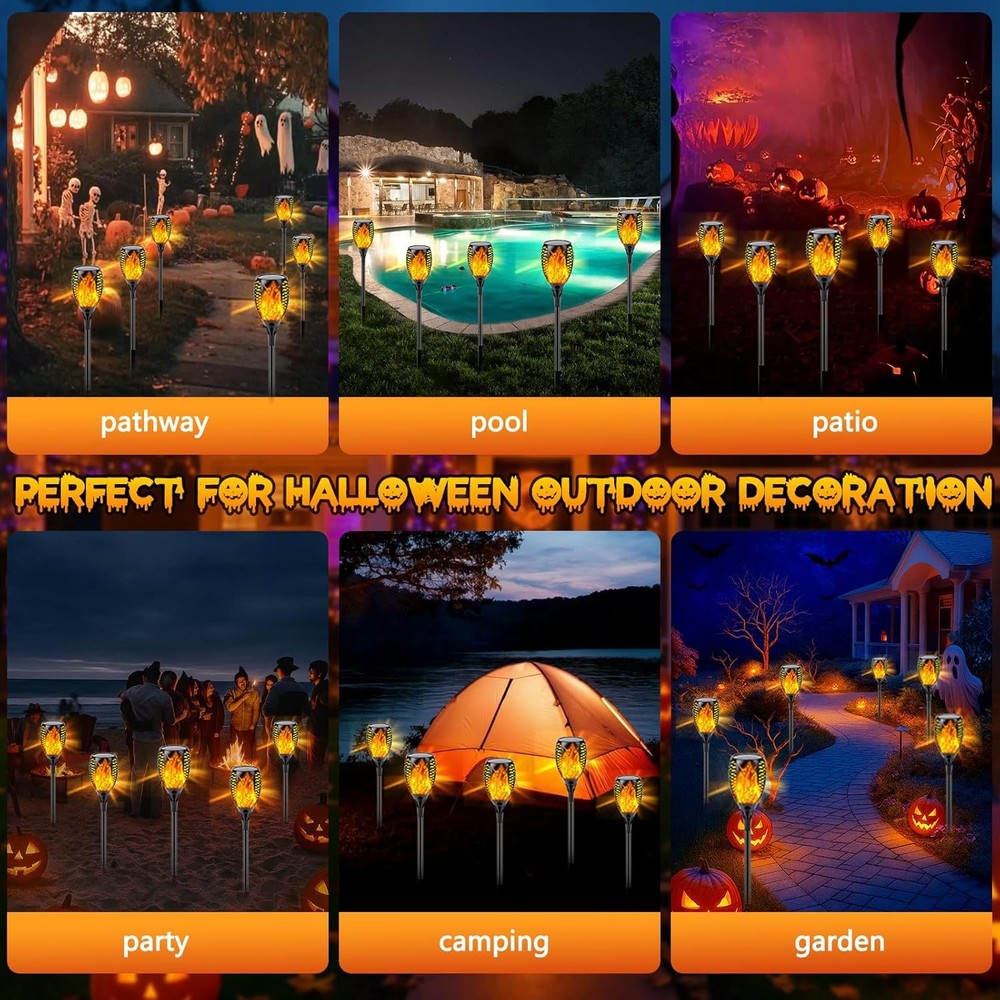 6 Pack Flickering Flame Solar Torch Lights with for Halloween Decor