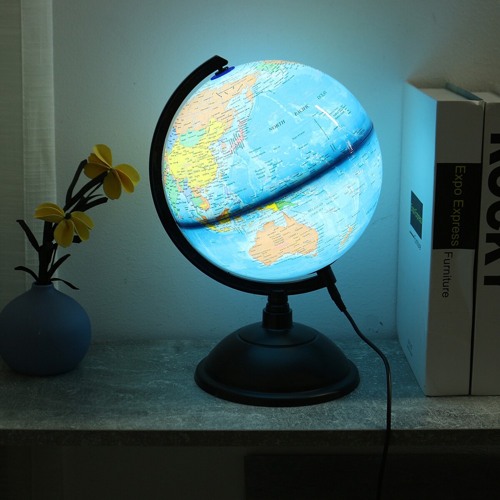20CM LED World Globe Earth Map Rotating Geography Ocean Classroom Learn Desktop