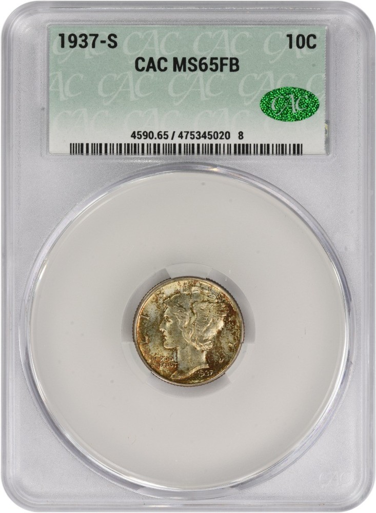 1937-S Mercury Silver Dime MS65FB CACG
