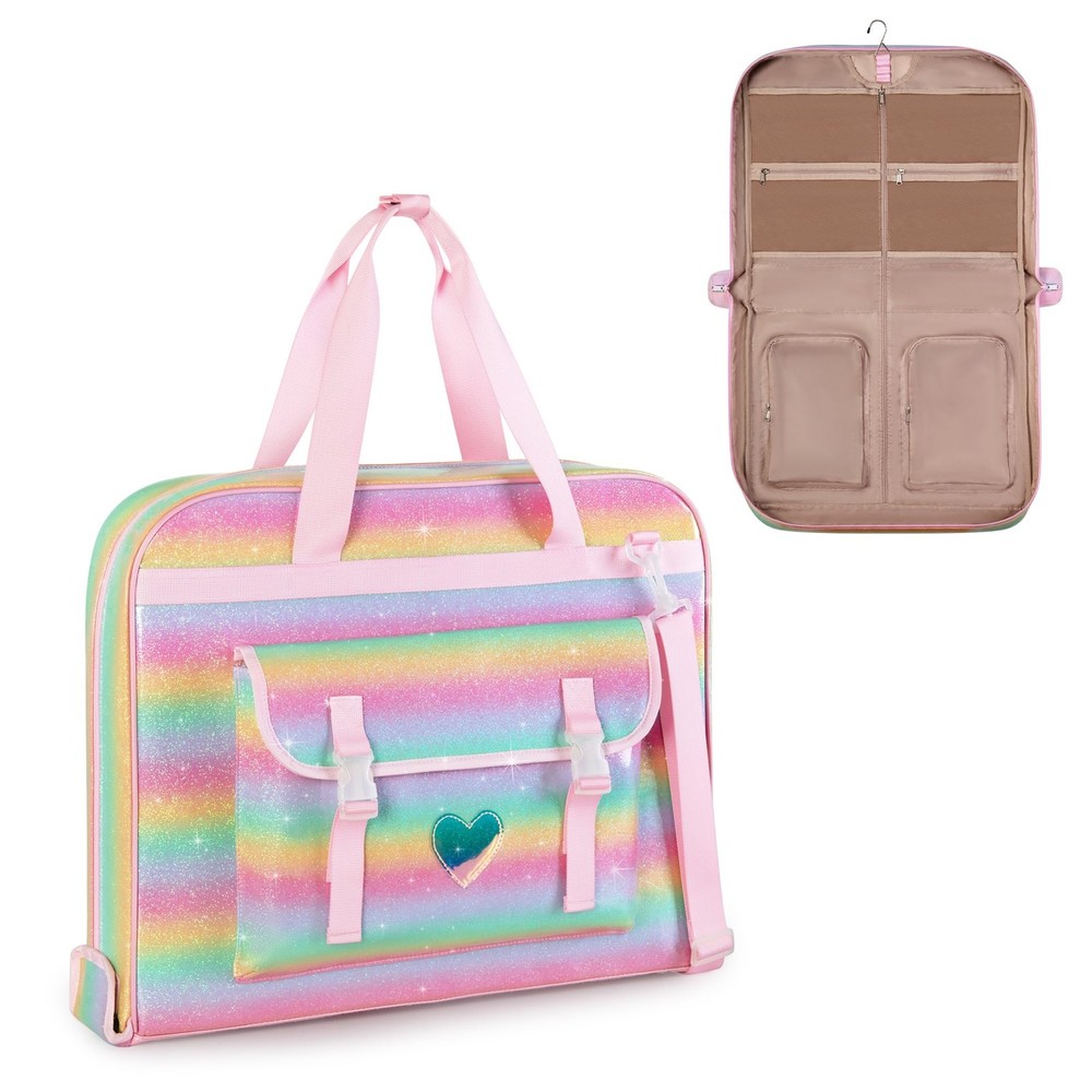 Dance Garment Bags For Dancers Multiple Pockets Hanging Loops Pink