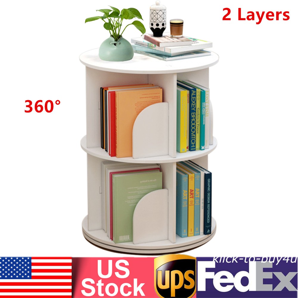 360° 2-Layer Rotating Bookshelf Bookcase,Freestanding Storage Shelf Display Rack