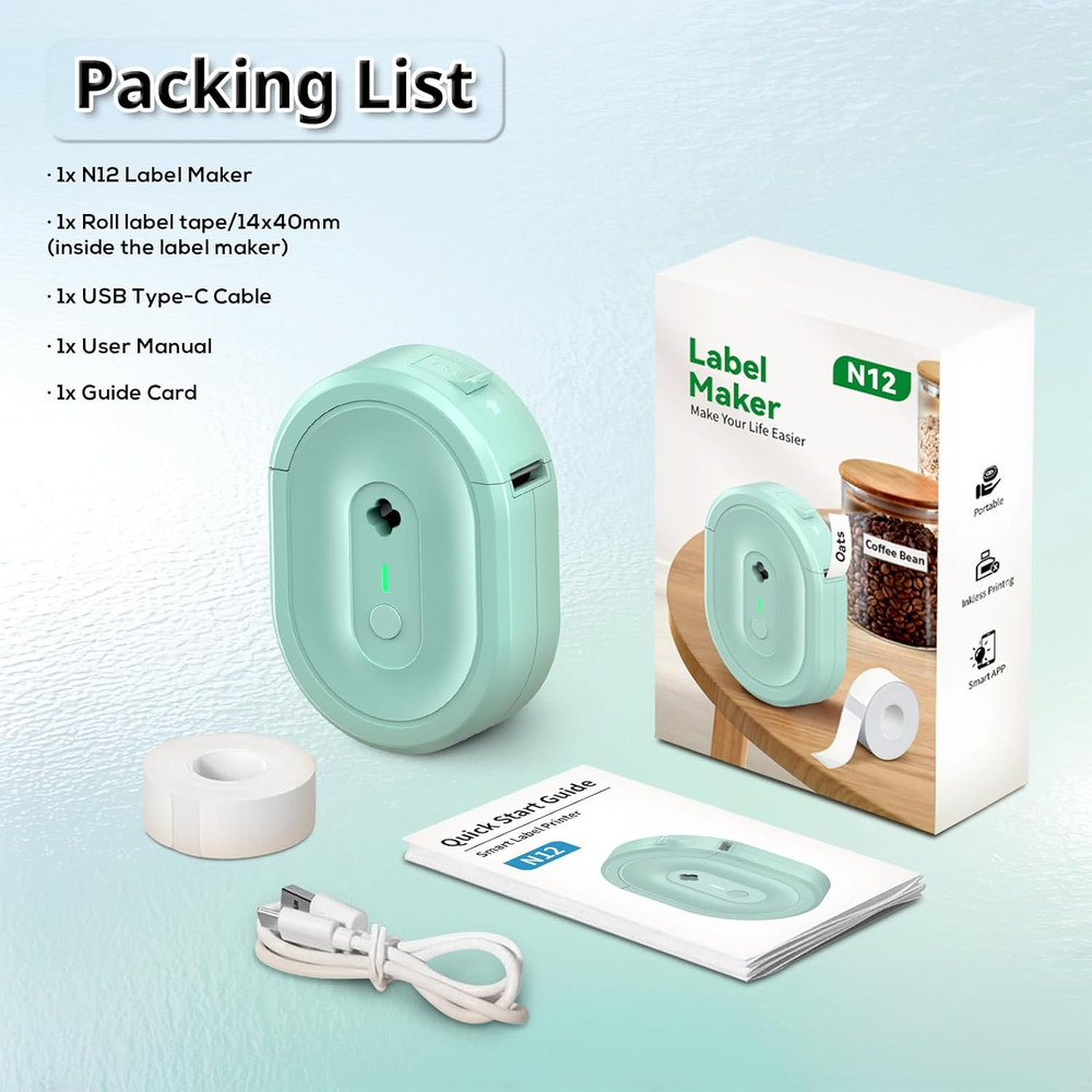 Label Maker Machine with Tape, Portable Bluetooth Label Makers, Inkless Mini Pri