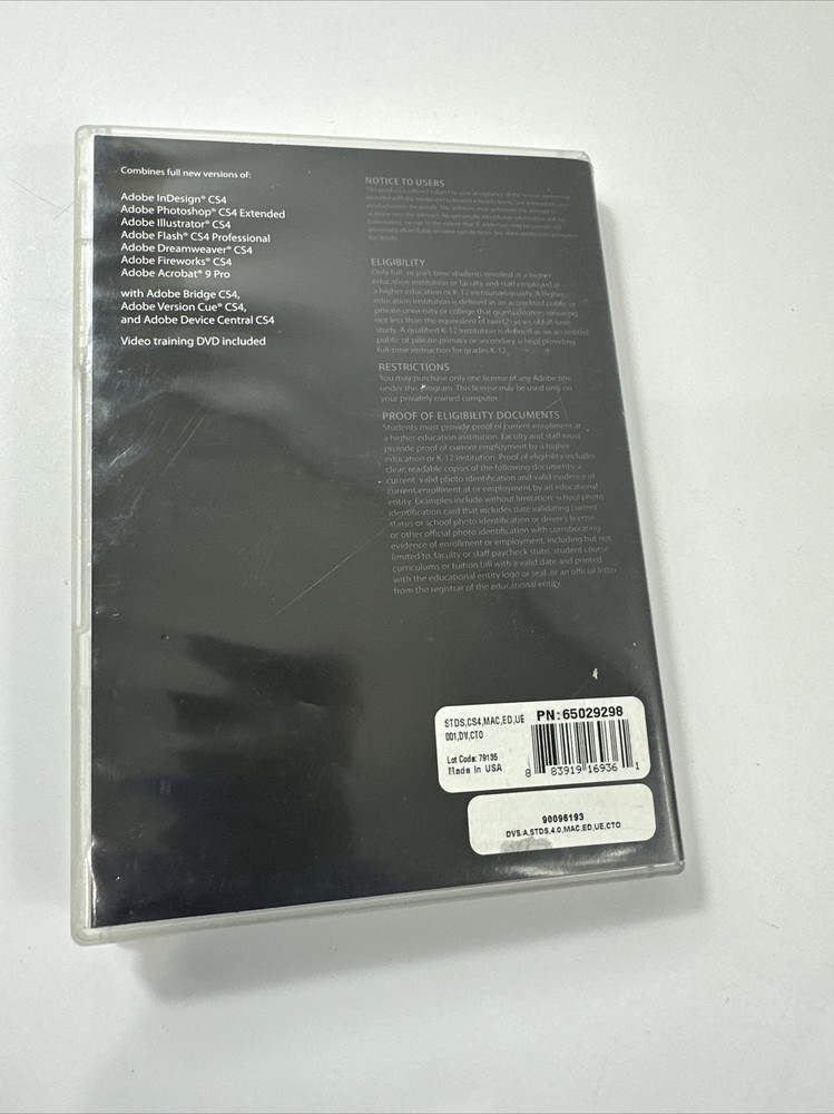 Adobe Creative Suite 4 Design Premium For Mac Is Student DVD’s w/ Serial # READ