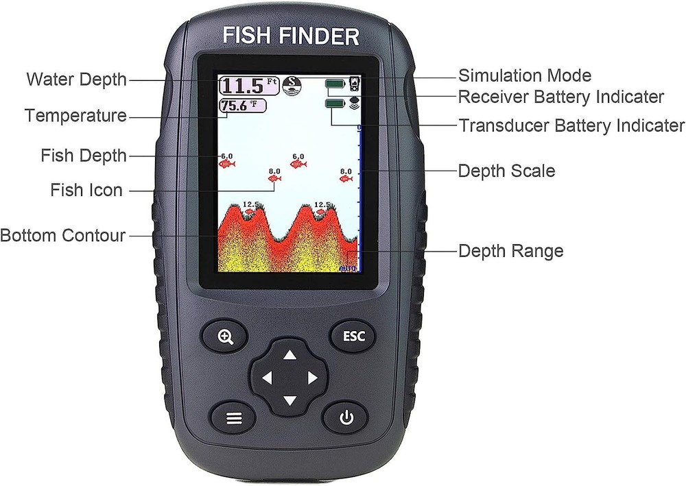 Portable Rechargeable Fish Finder Wireless Sonar Sensor Depth Locator Fish Size