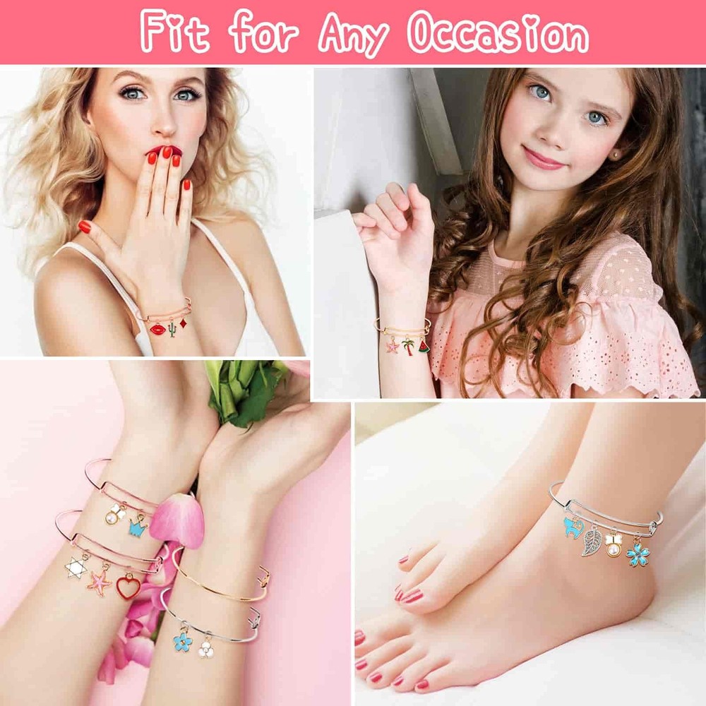 Thrilez 300Pcs Charm Bangle Bracelets Making Kit Adjustable, multicolored